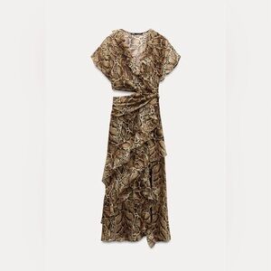 Zara Asymmetrical Dress in Brown Snake Pattern